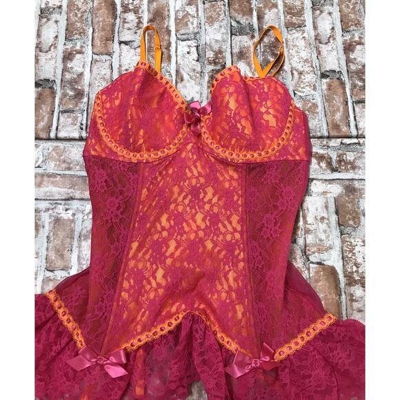 2006 Victoria’s Secret Sexy Little Things HOT PINK Sheer Ribbon Garter Cami 36C - Picture 2 of 9